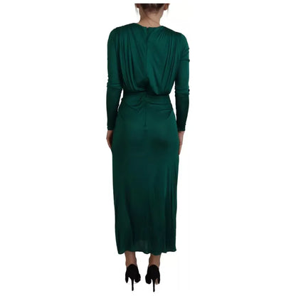 Dolce & Gabbana Dark Green Viscose Long Sleeve Midi Dress