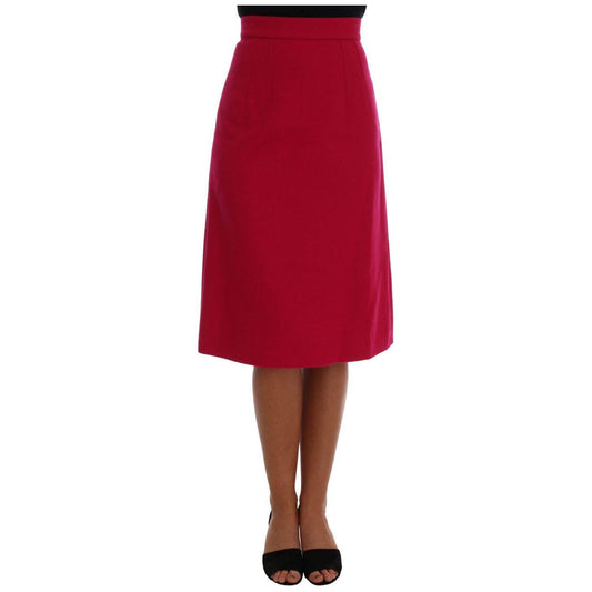 Dolce & Gabbana Pink Wool Knee Long A-Line Skirt SKI1084-3