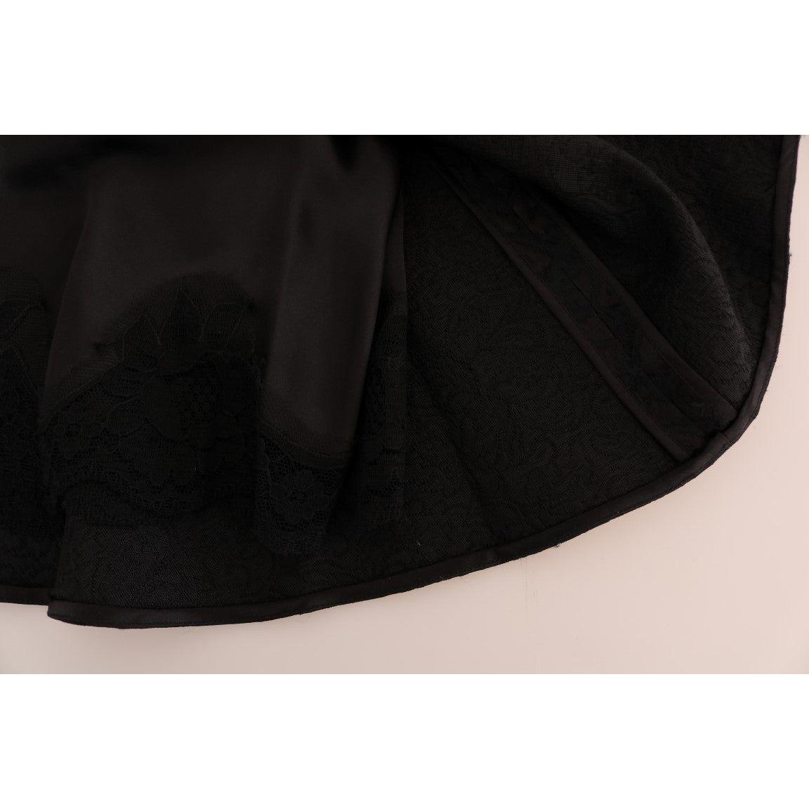 优雅黑色花卉提花 A 字裙