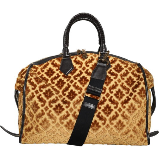 Dolce & Gabbana Beige Velvet Top Handle Shoulder Duffle Women Bag BAG1583