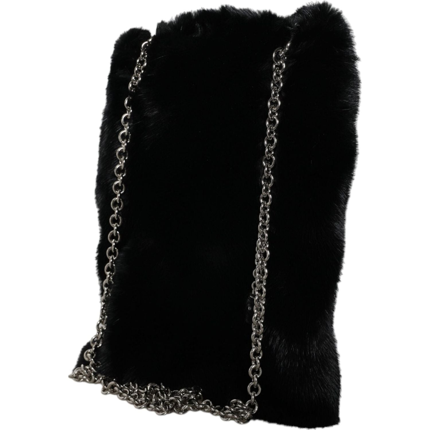 حقيبة دولتشي آند غابانا سوداء من الفرو الصناعي مع سلسلة فضية
