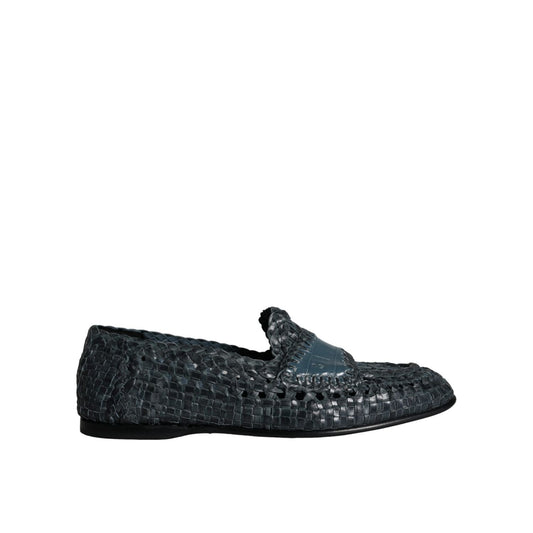 Dolce & Gabbana Blue Woven Leather Slip On Loafers Men Shoes