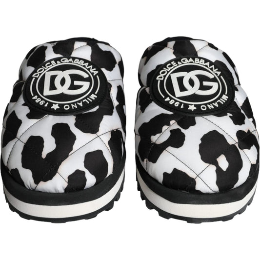 Dolce & Gabbana Black White Quilted Logo Sandals Slides Shoes MV5908-44