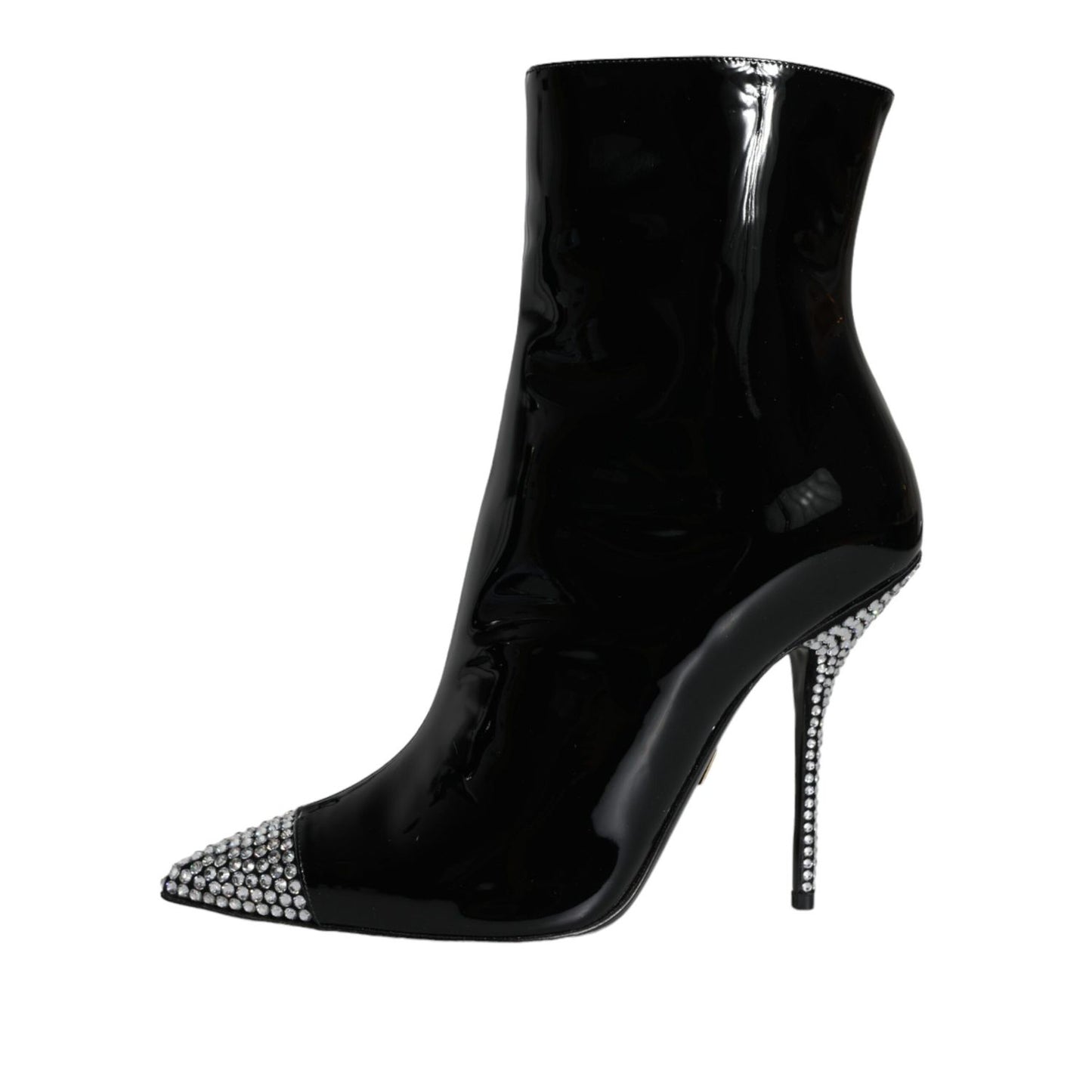 Dolce & Gabbana Black Patent Leather Crystal Heel Boots Shoes