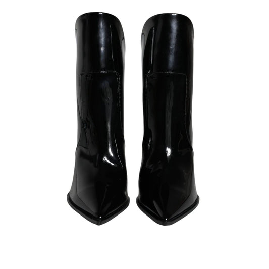 Dolce & Gabbana Black Patent Leather Pointed Ankle Boots Shoes LA11372-35