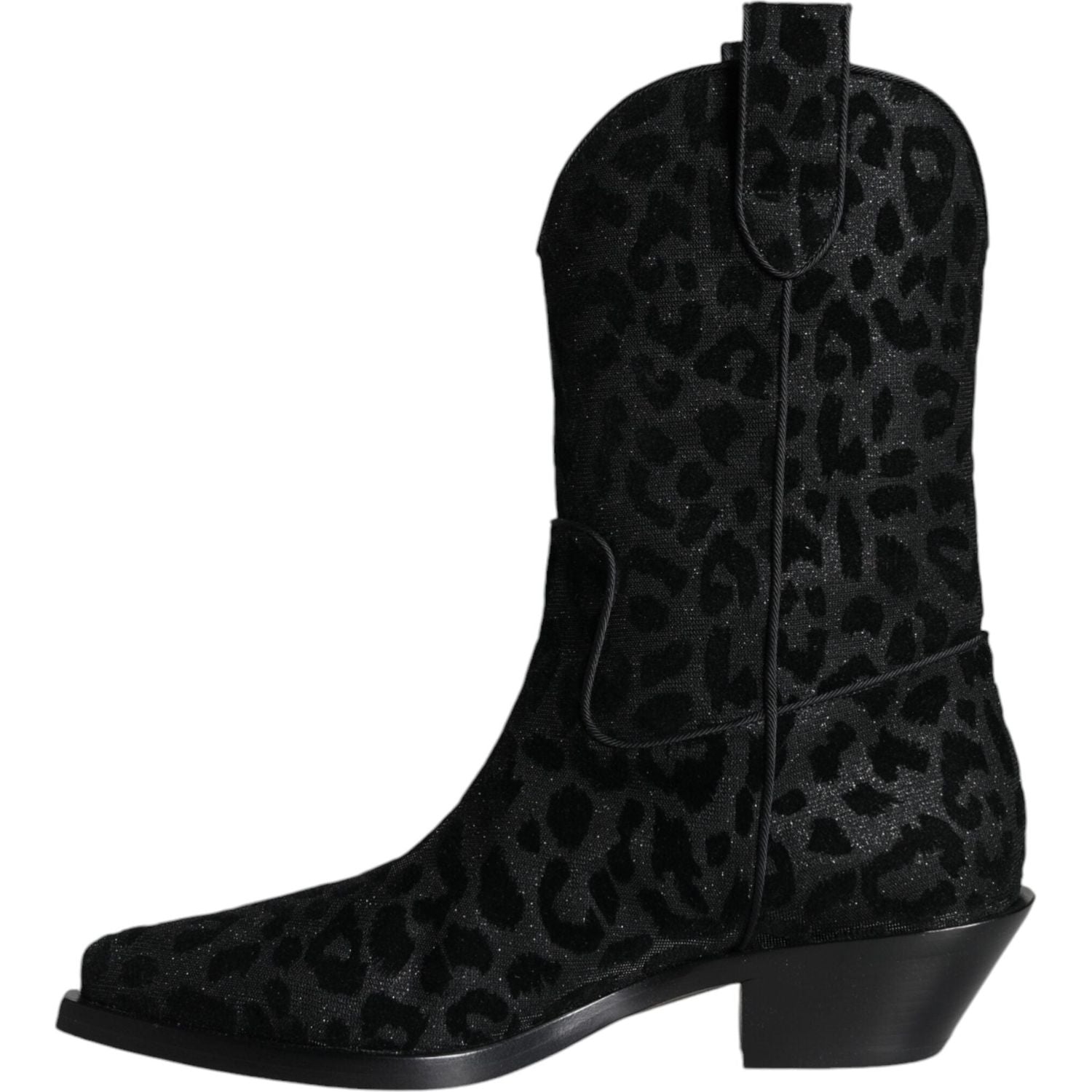 Dolce & Gabbana Black Gray Leopard Cowboy Boots Shoes