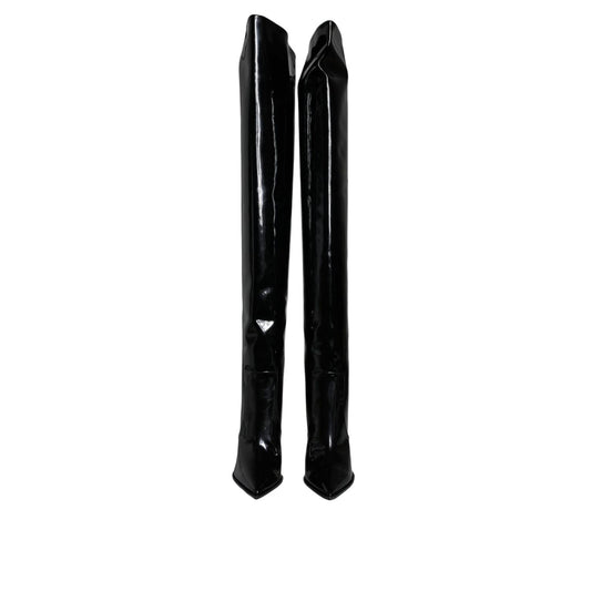 Dolce & Gabbana Black Patent Leather Knee High Boots Shoes LA12927-37