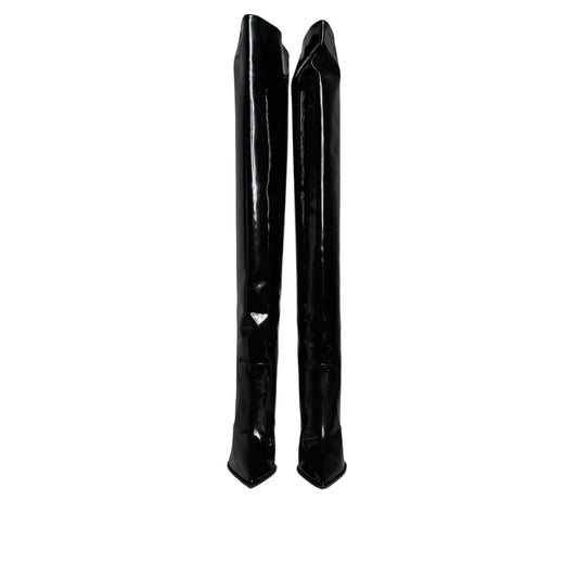 Dolce & Gabbana Black Patent Leather Knee High Boots Shoes