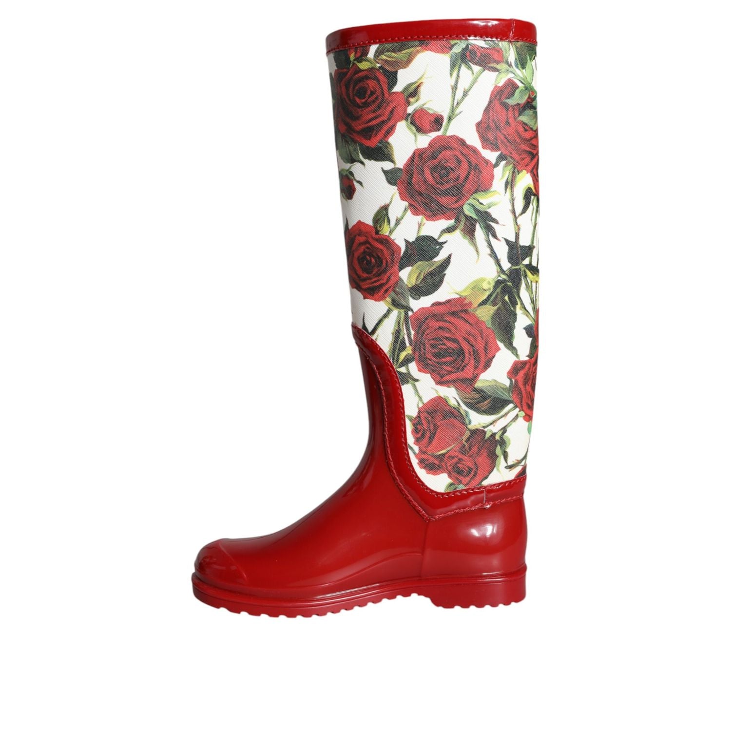 حذاء Dolce &amp; Gabbana مطاطي أحمر مزهر يصل إلى الركبة