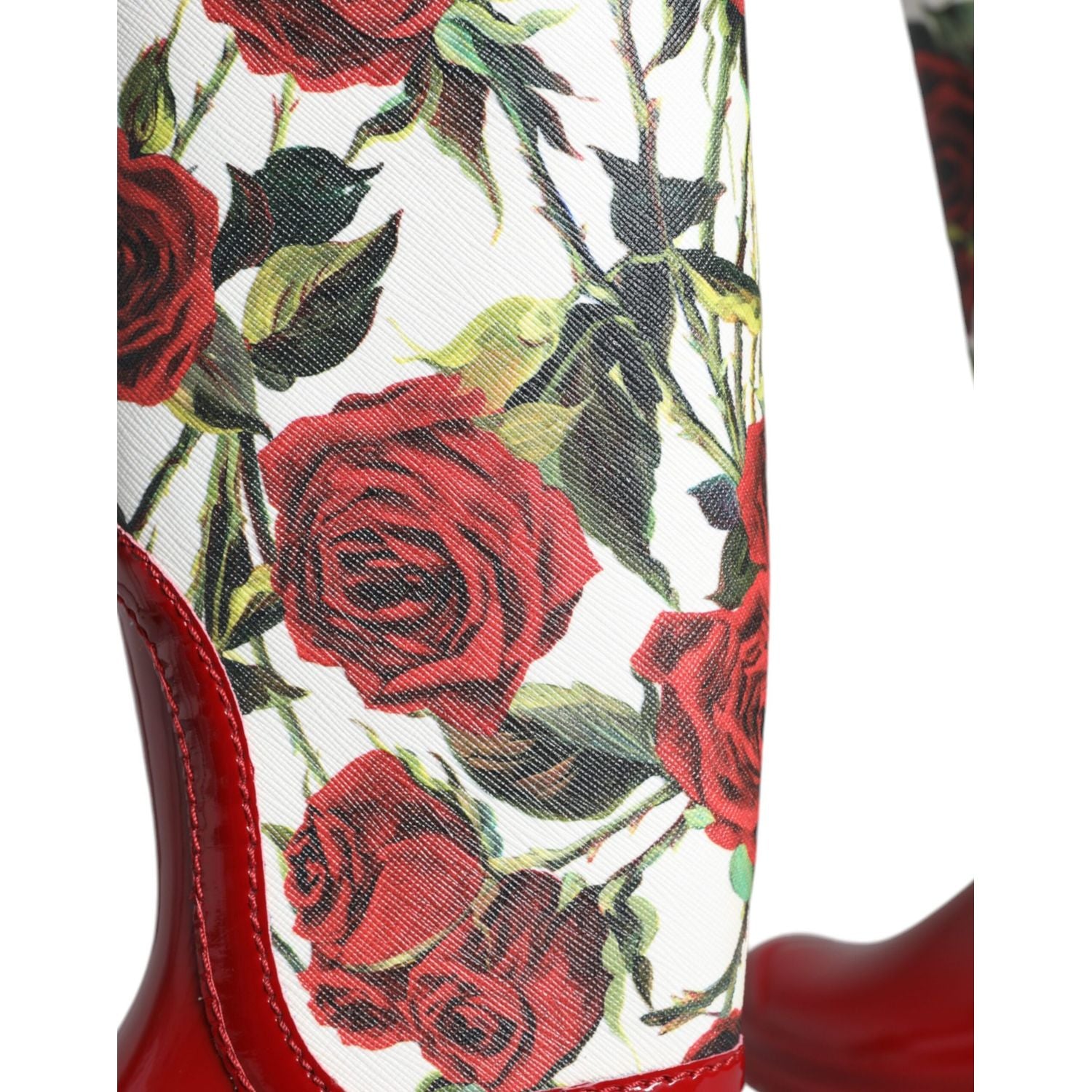 حذاء Dolce &amp; Gabbana مطاطي أحمر مزهر يصل إلى الركبة