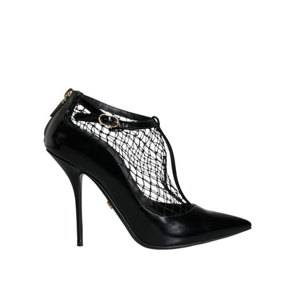 Dolce & Gabbana Black Mesh Patent Leather Heels Pumps Shoes