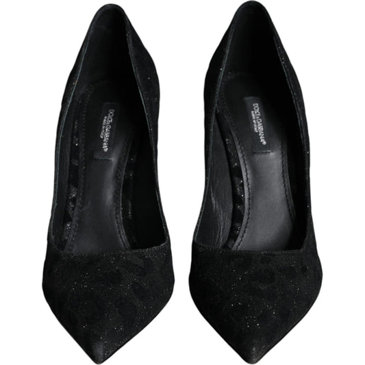 Dolce & Gabbana Black Leopard Lurex High Heels Pumps Shoes LA11435-37
