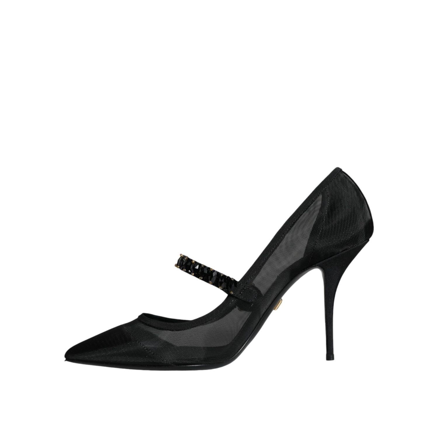 Dolce & Gabbana Black Mesh Mary Jane Crystal Heel Pumps Shoes