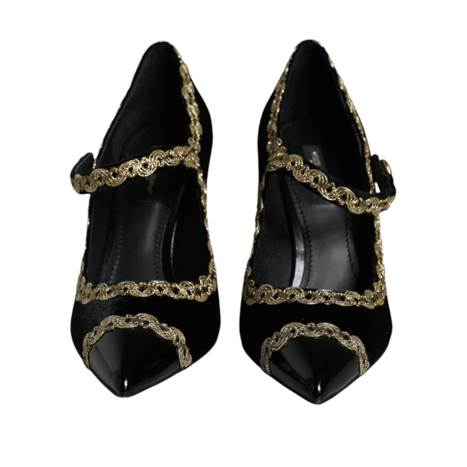 Dolce & Gabbana Black Mary Janes Velvet Gold Pumps Shoes