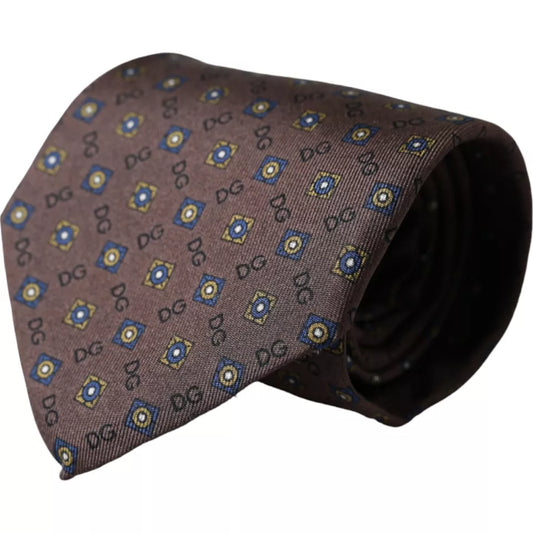 Dolce & Gabbana Brown Silk Branded Logo Adjustable Men Tie KRA3339