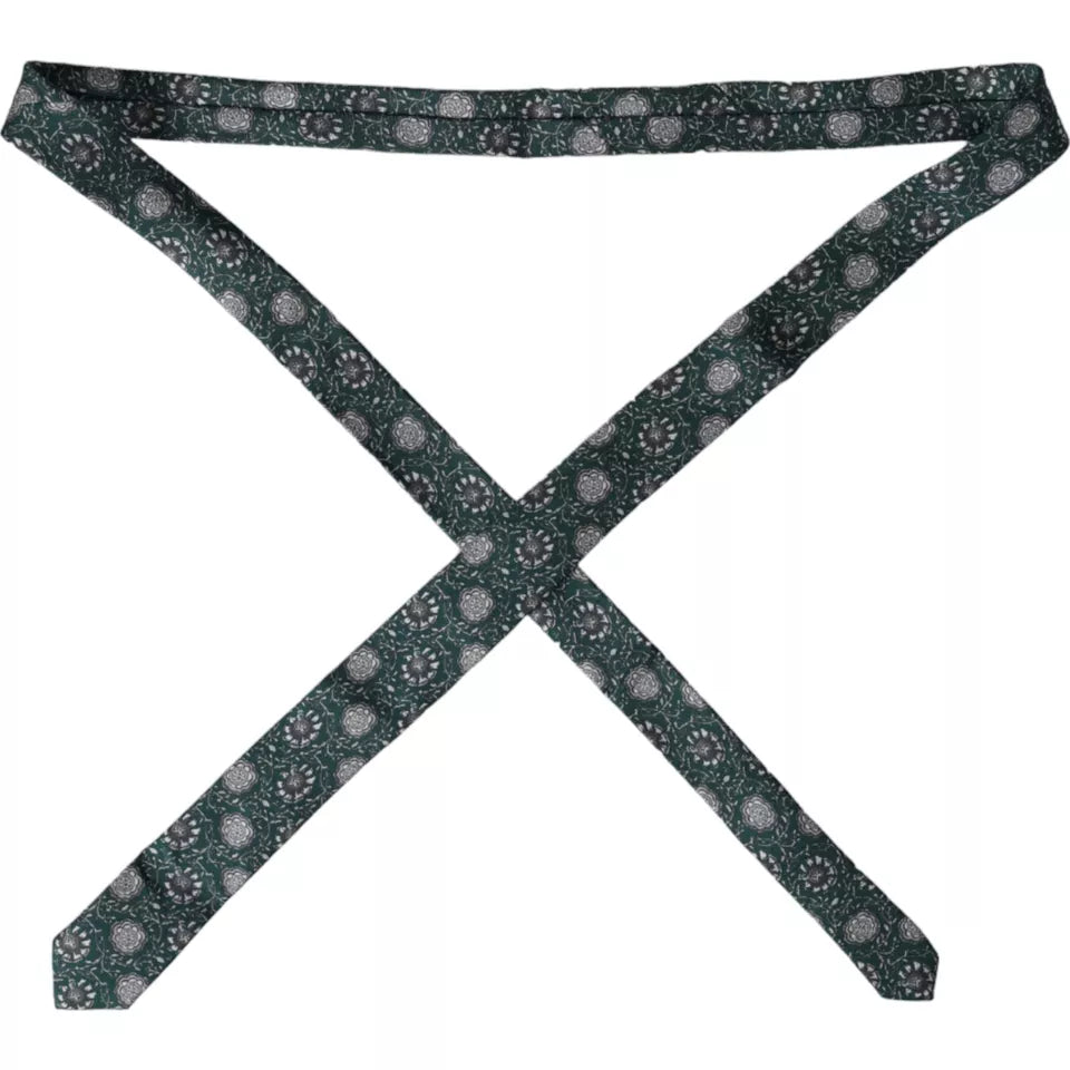 ربطة عنق رجالية من الحرير بطبعة زهور خضراء قابلة للتعديل من دولتشي آند غابانا