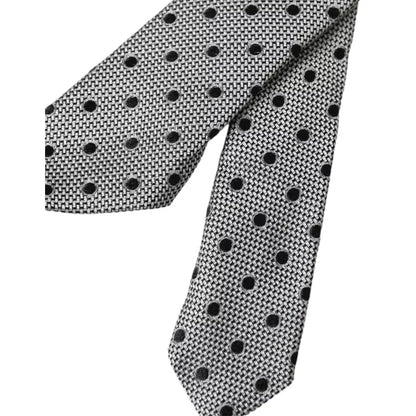 Dolce & Gabbana Black White Dot Fantasy Silk Adjustable Men Tie