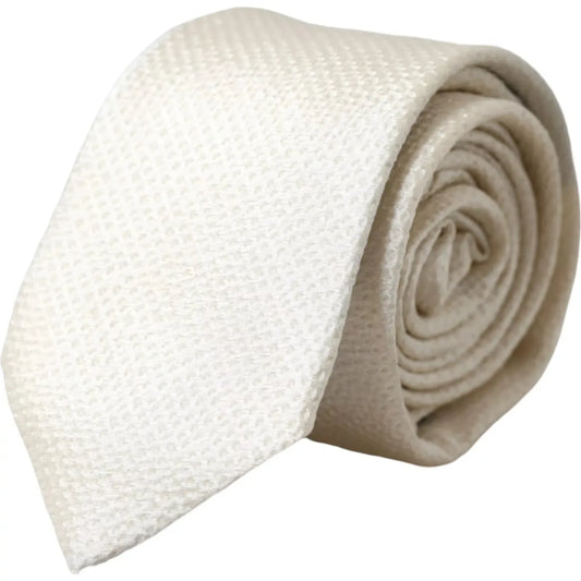 Dolce & Gabbana Off White 100% Silk Adjustable Necktie Men Tie KRA3354