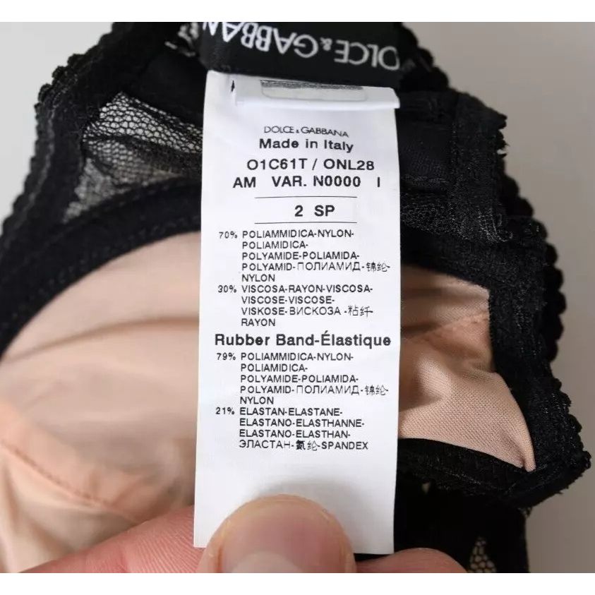 حمالة صدر دولتشي آند غابانا سوداء من الدانتيل المزهر والنايلون بالكونتشينو