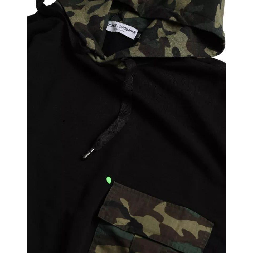 Dolce & Gabbana Black Camouflage Hooded Sweatshirt Sweater