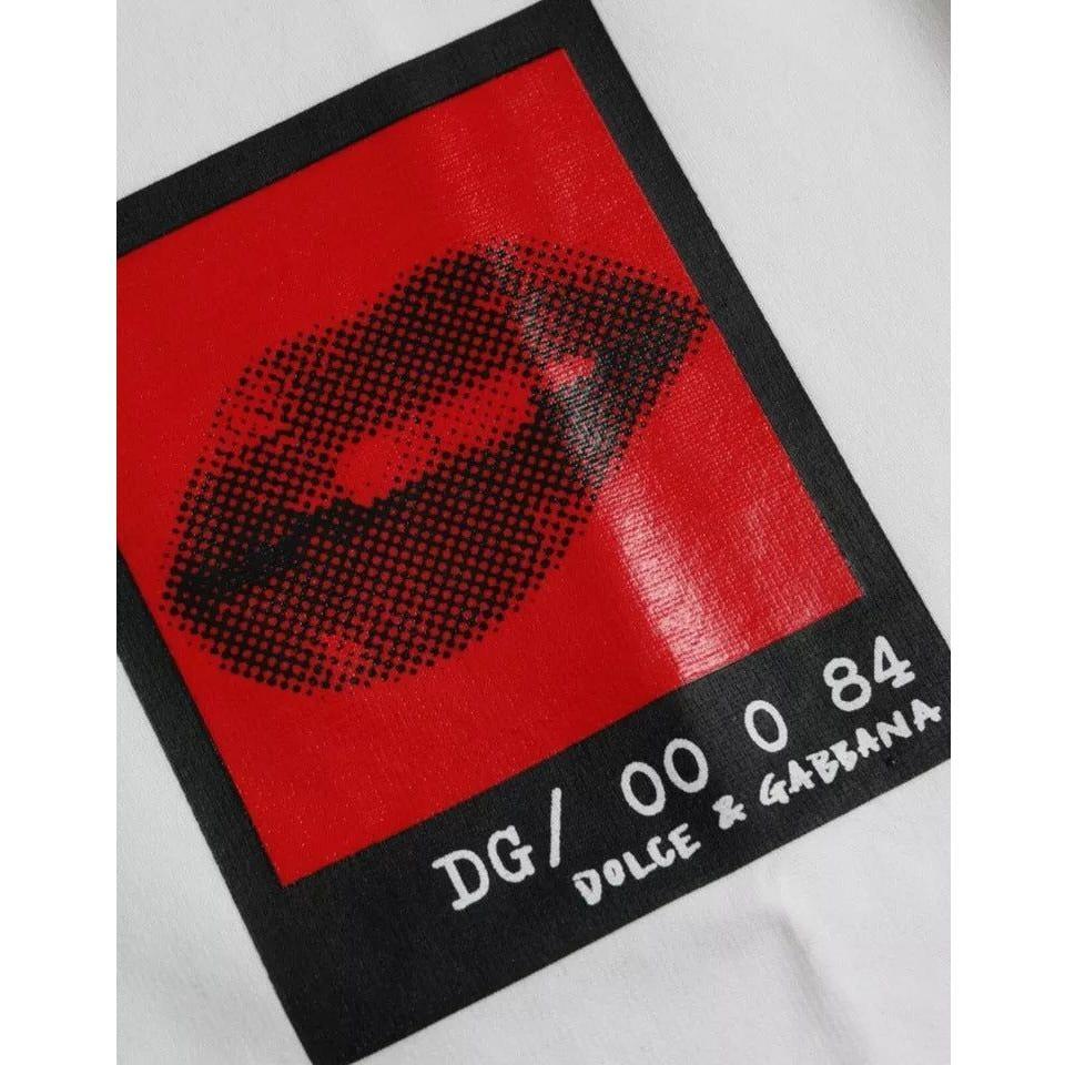 Dolce & Gabbana White Red Lips Print Cotton Men T-shirt TSH86572-44