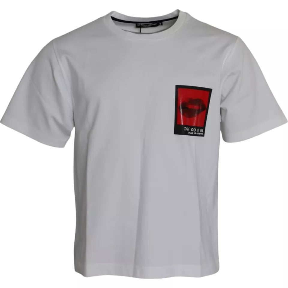 Dolce & Gabbana White Red Lips Print Cotton Men T-shirt TSH86572-44