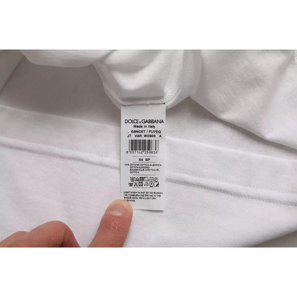 تي شيرت دولتشي آند غابانا أبيض من القطن برقبة دائرية وأكمام قصيرة