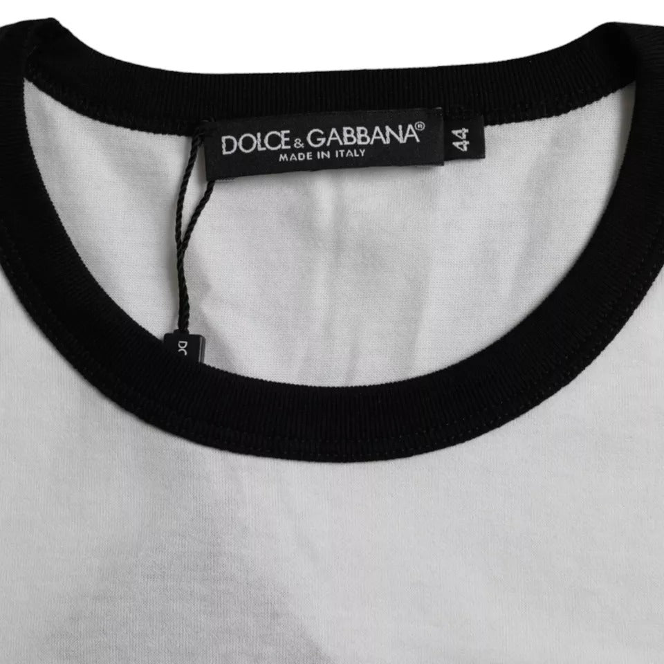 تي شيرت Dolce &amp; Gabbana من القطن بطبعة موسيقى الجاز باللونين الأبيض والأسود بأكمام قصيرة