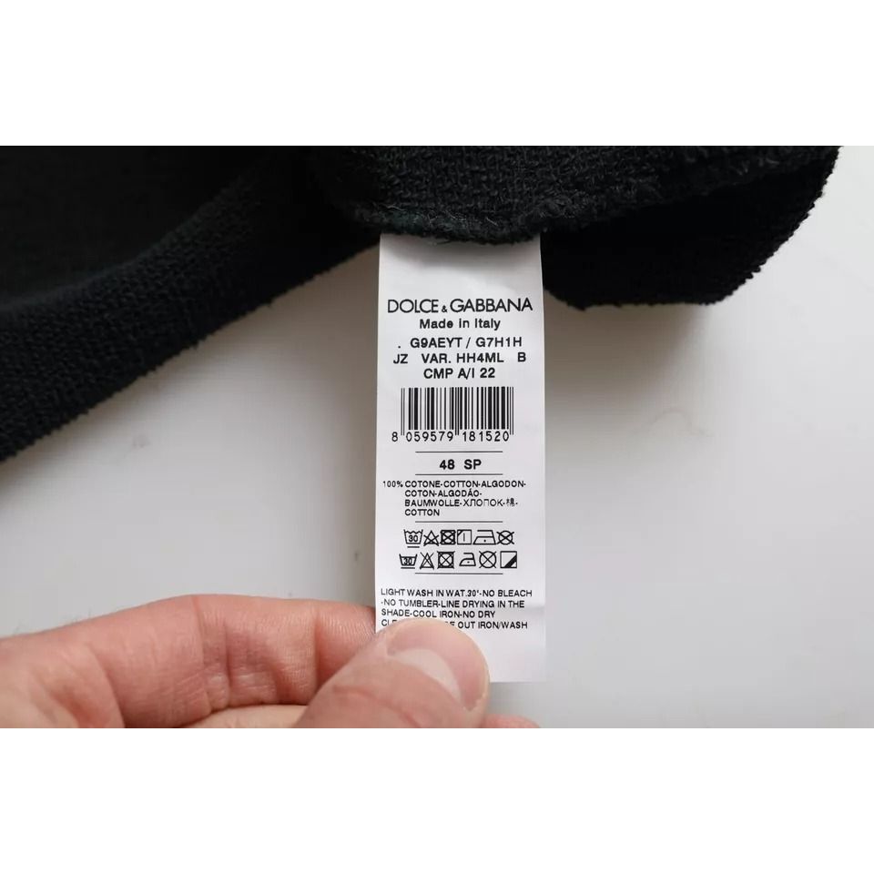 تي شيرت دولتشي آند غابانا أسود من القطن بغطاء رأس وأكمام قصيرة