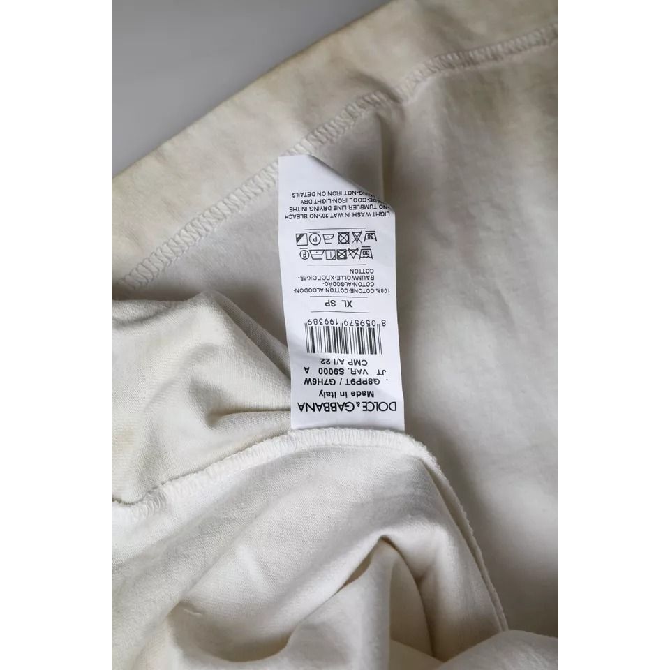 تي شيرت Dolce &amp; Gabbana Off White Logo من القطن برقبة دائرية