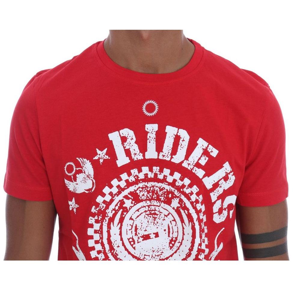 时尚红色“RIDERS”主题圆领 T 恤