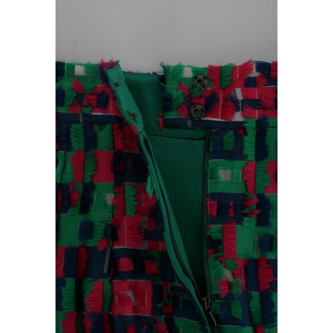 Dolce & Gabbana Pink Green Jacquard Pencil Skirt