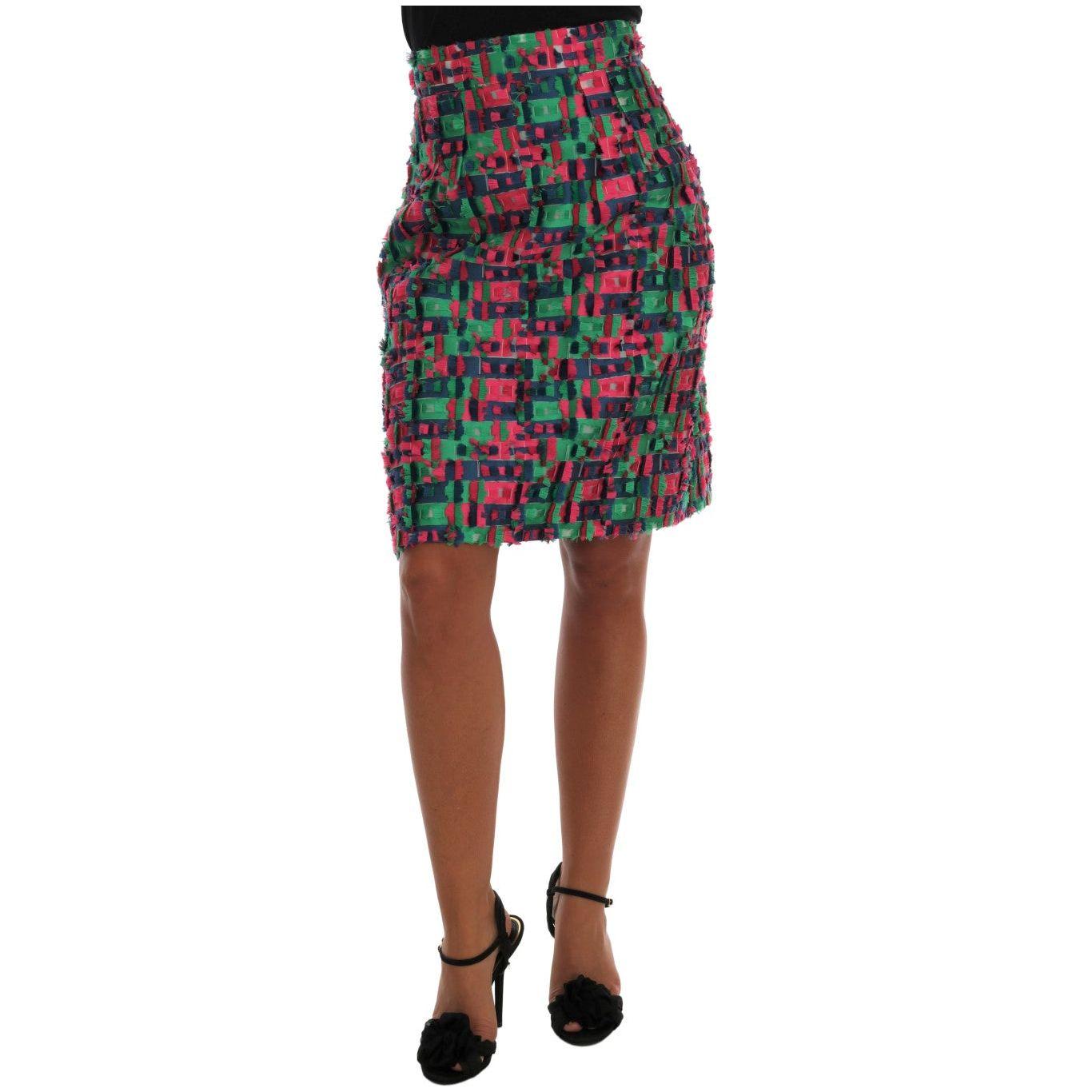 Dolce & Gabbana Pink Green Jacquard Pencil Skirt
