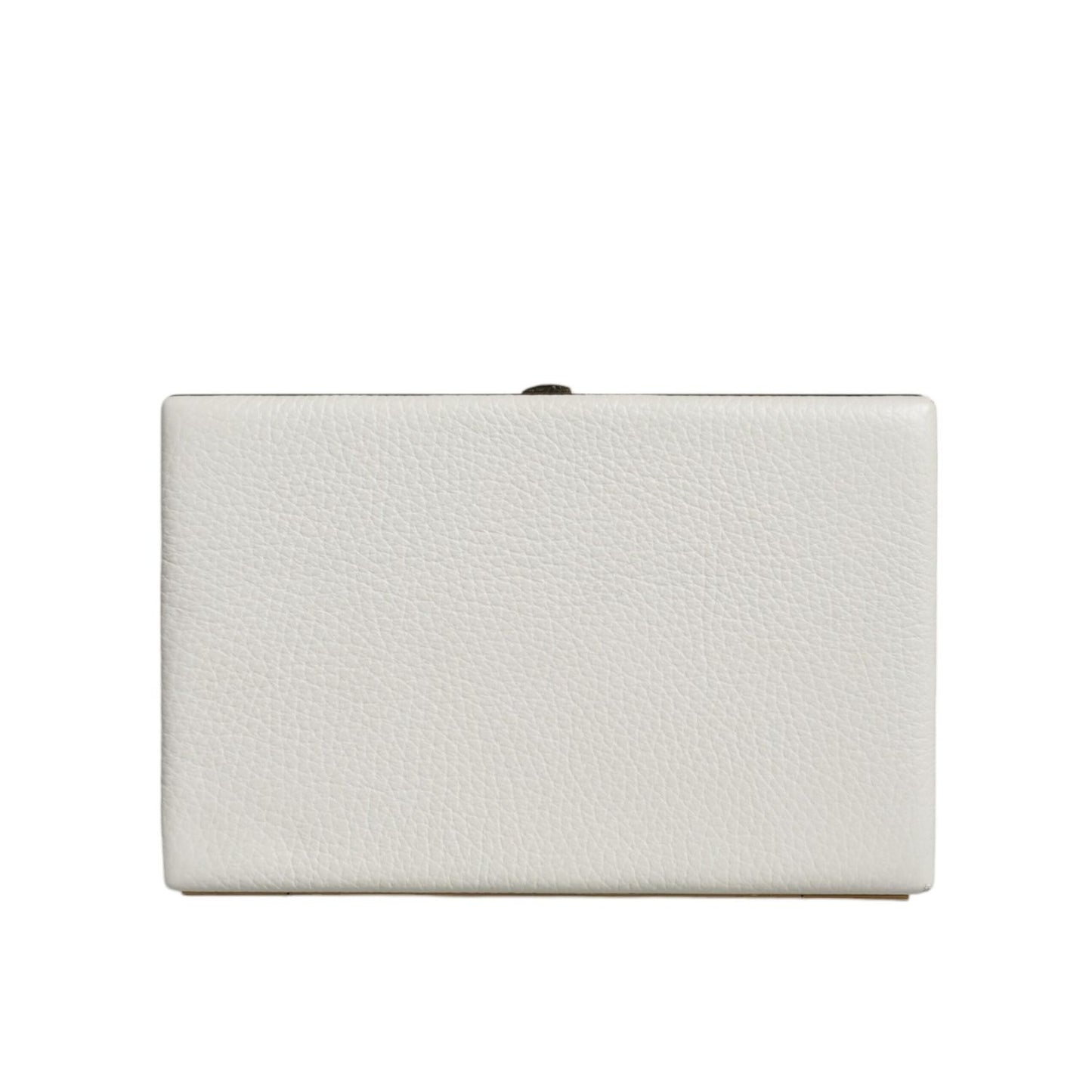 Dolce & Gabbana White Leather Gold Frame Clutch Evening Party Purse Bag