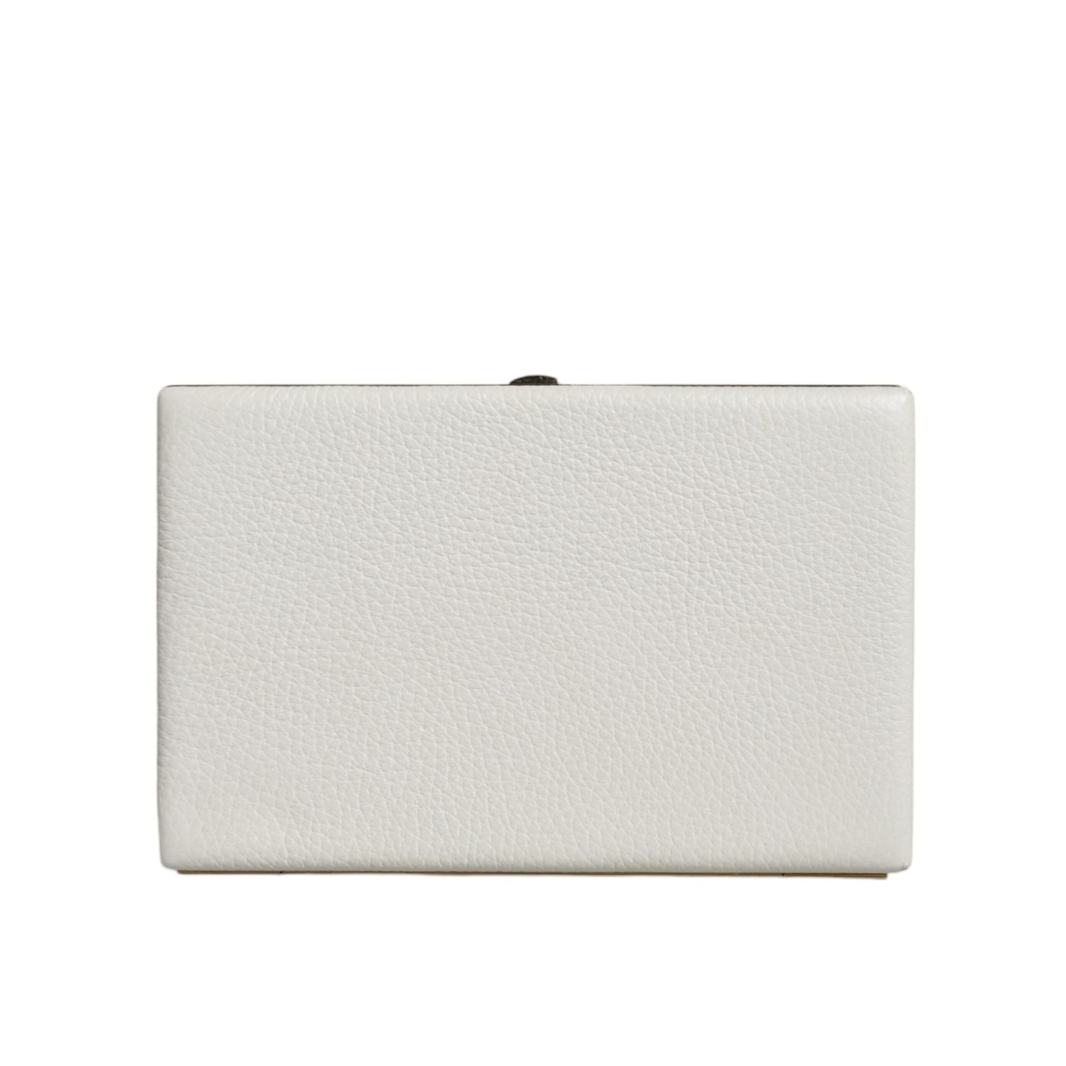 حقيبة كلاتش للحفلات المسائية من دولتشي آند غابانا مصنوعة من الجلد الأبيض بإطار ذهبي