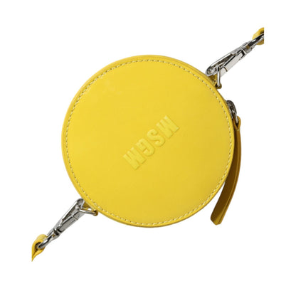 MSGM Yellow Leather Logo Crossbody Sling Shoulder Round Bag MSGM