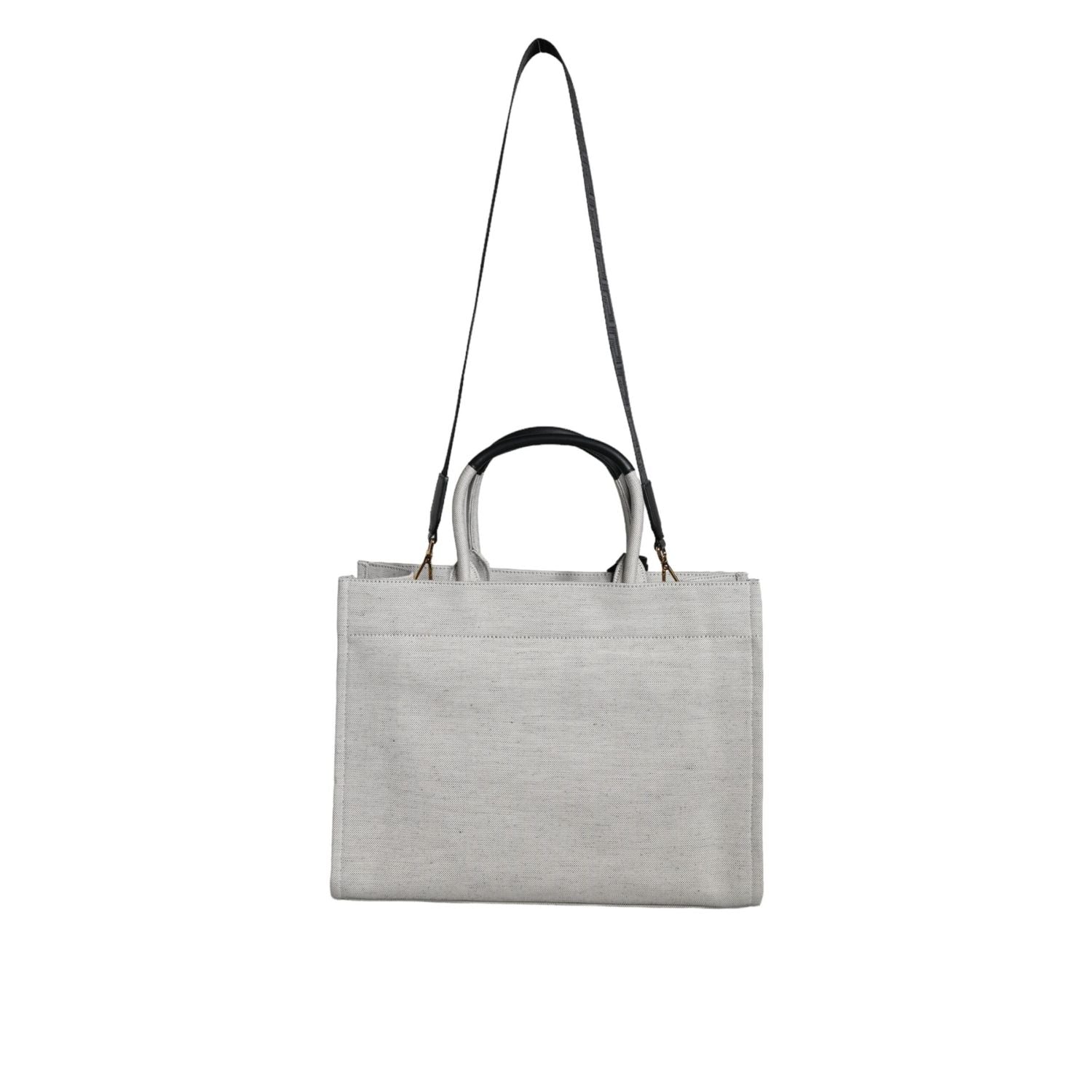 حقيبة كروس بودي من فيرساتشي بمقبض علوي من القماش والجلد باللون الأبيض