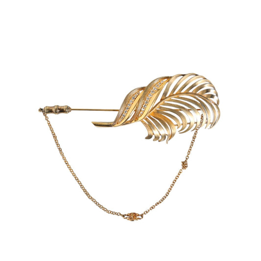 Dolce & Gabbana Gold Tone 925 Sterling Silver Leaf Crystal Chain Brooch SMY10397