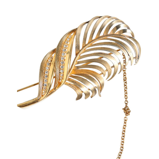 Dolce & Gabbana Gold Tone 925 Sterling Silver Leaf Crystal Chain Brooch SMY10397