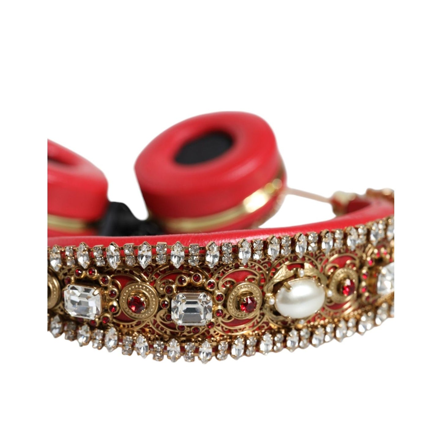 Dolce & Gabbana Red Nappa Leather Floral Crystal Headphone SMY10425