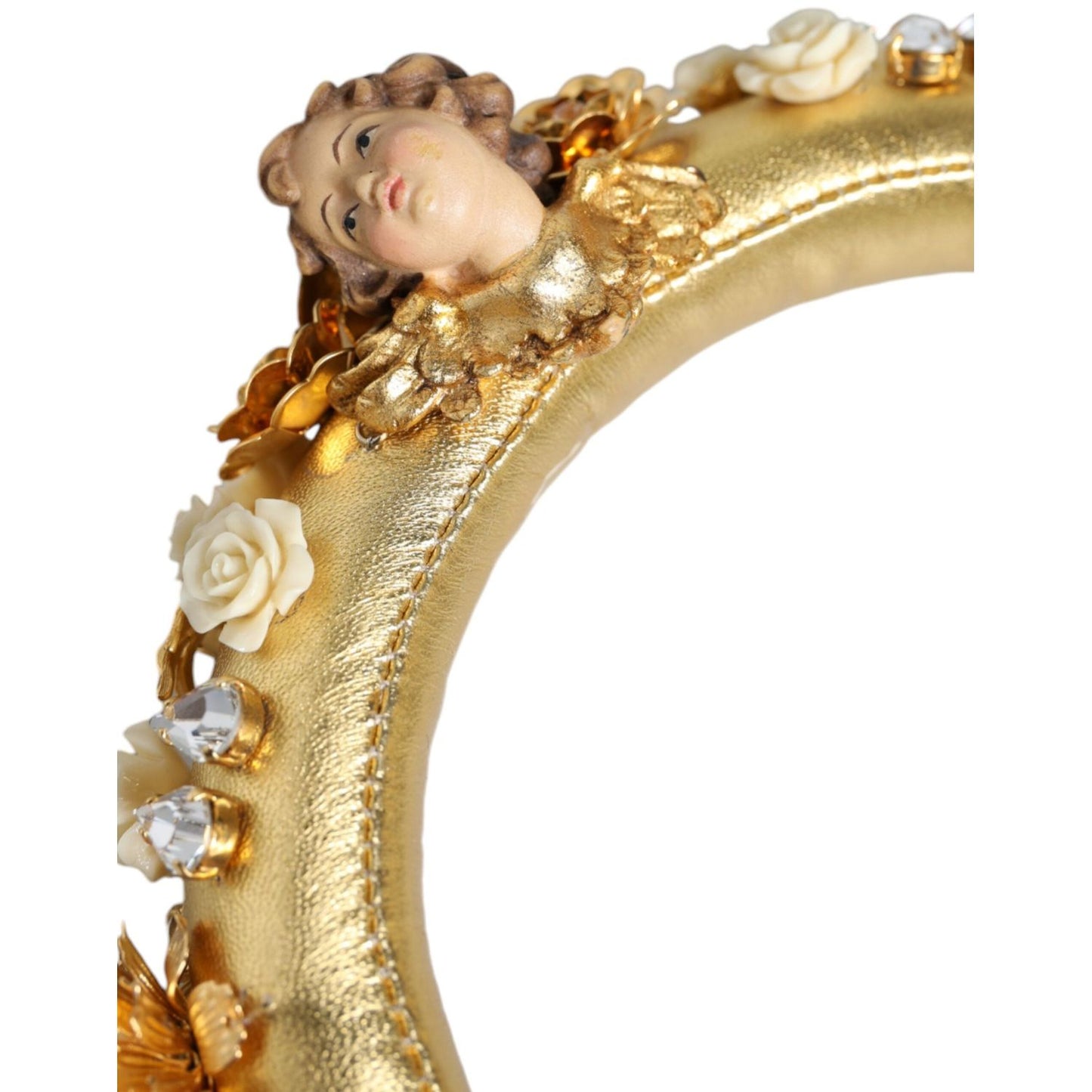 Dolce & Gabbana Gold Leather Floral Crystal Angel Headset Headphones SMY10427