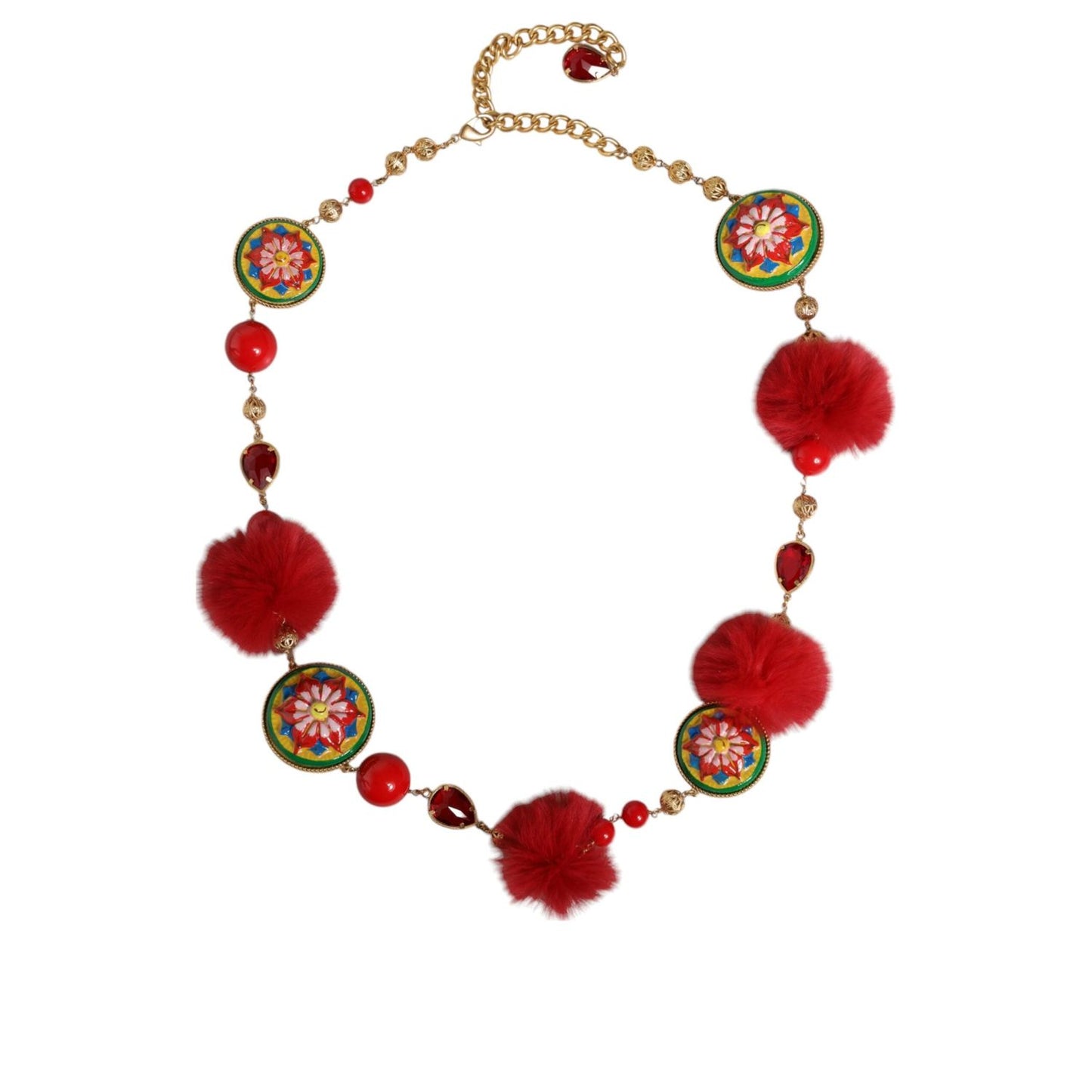 Dolce & Gabbana Gold Brass Red Fur Crystal Waist Torero Belt