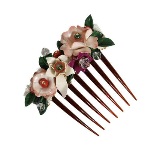 Dolce & Gabbana Brown Plastic Crystal Floral Women Hair Comb SMY10348