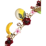 Dolce & Gabbana Gold Brass FRUIT Pendants Flowers Crystal Logo Necklace SMY10357