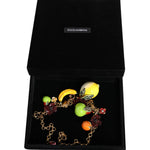 Dolce & Gabbana Gold Brass FRUIT Pendants Flowers Crystal Logo Necklace SMY10357