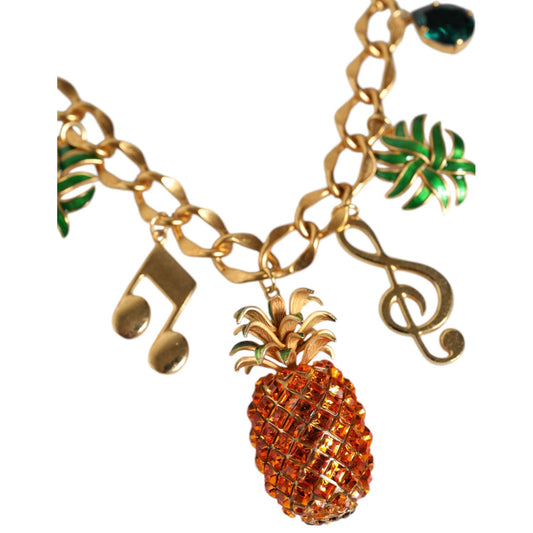 Dolce & Gabbana Gold Tone Brass Chain Pineapple Crystal Musical Necklace SMY10369