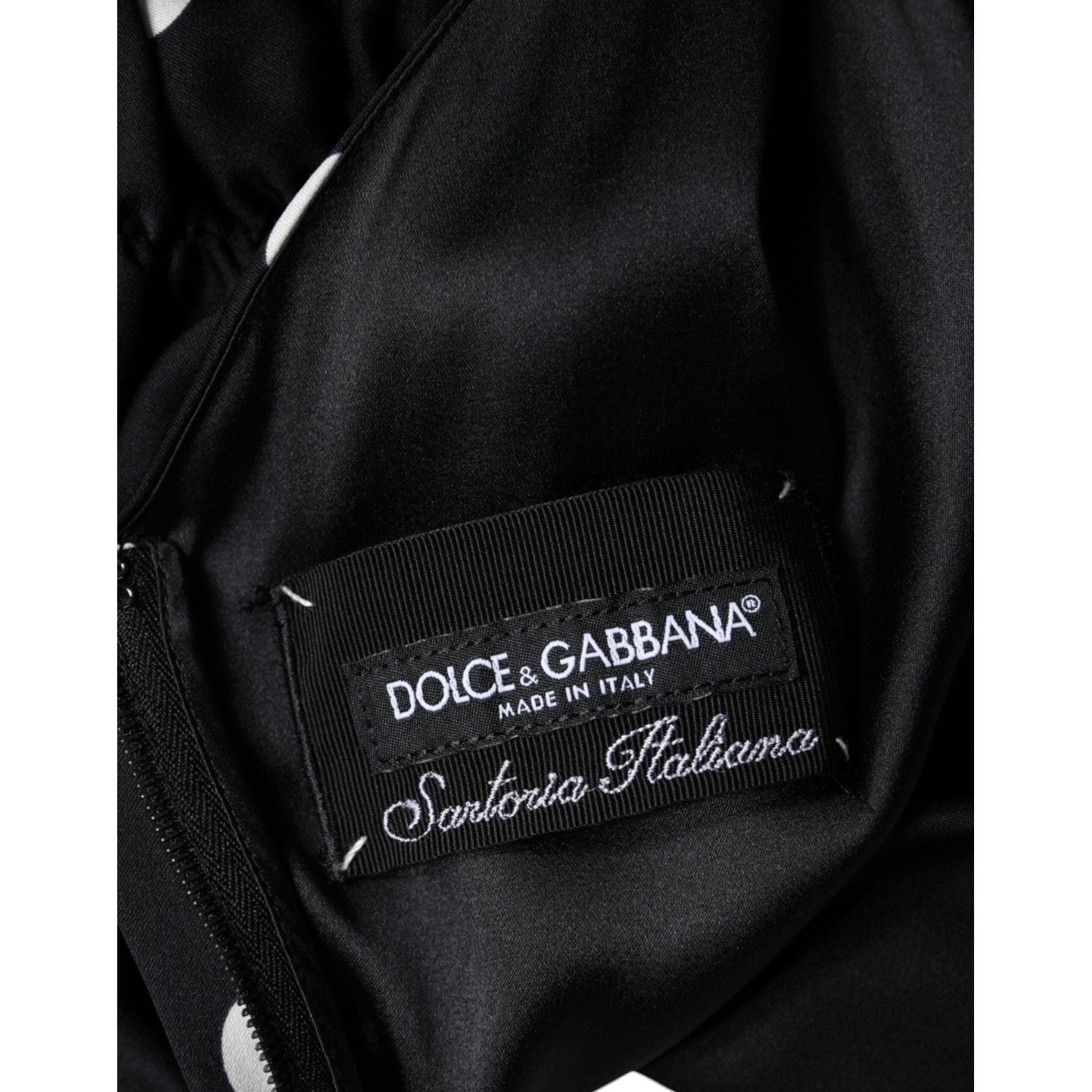 Dolce & Gabbana Black Silk Polka Dot V-neck Tassel Midi Dress