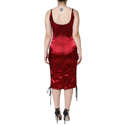 Dolce & Gabbana Red Bustier Corset Lace Bodycon Midi Dress