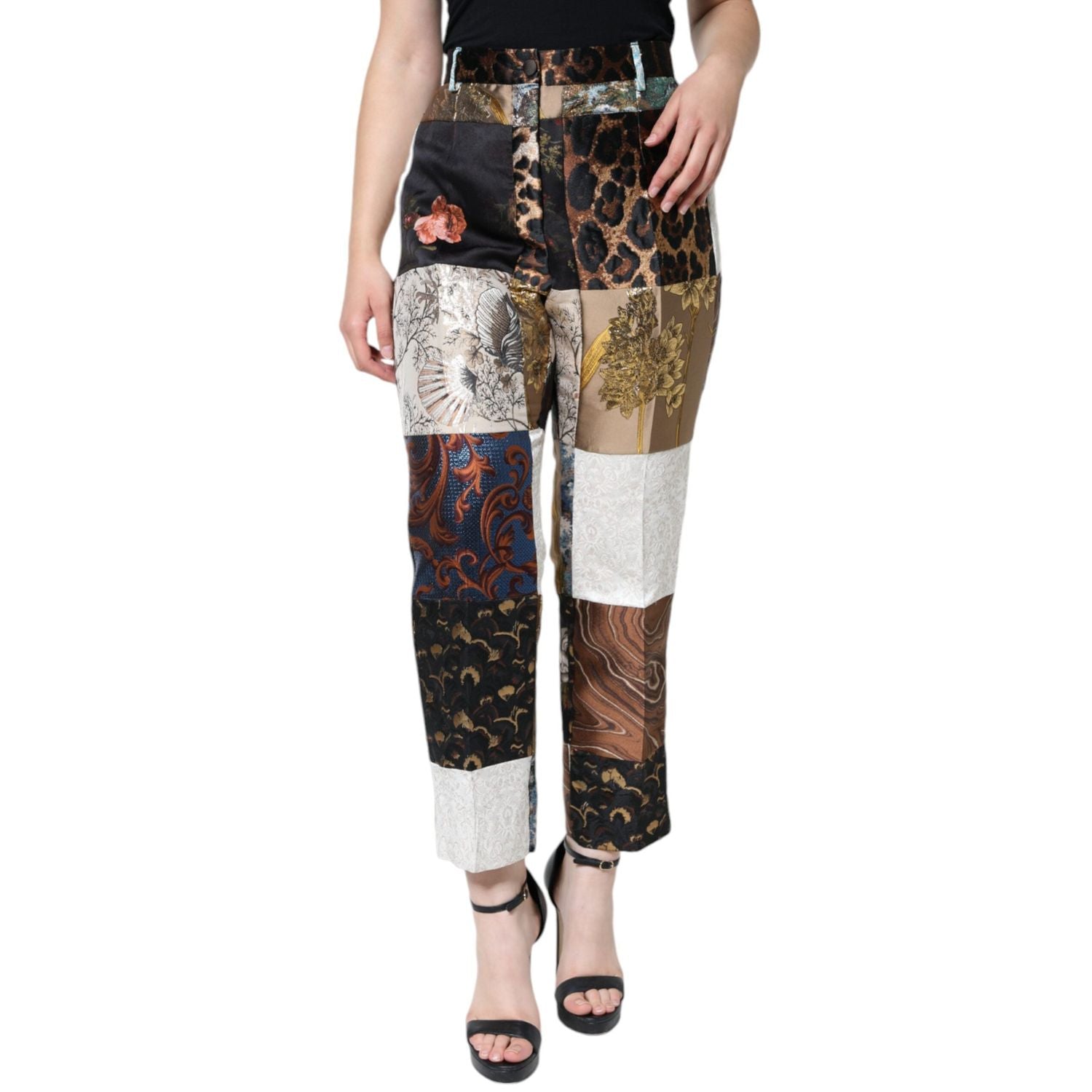 Dolce & Gabbana Multicolor Patchwork Jacquard High Waist Pants