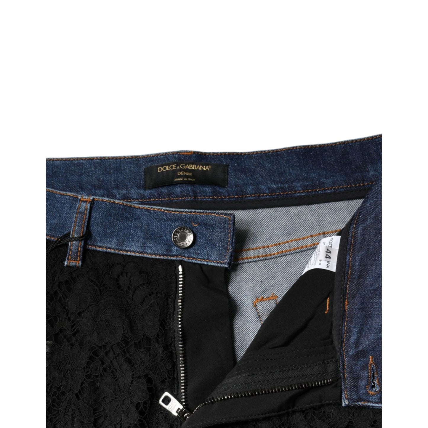 Dolce & Gabbana Black Floral Lace Front Skinny Denim Jeans